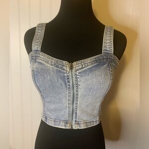 Wild Fable XS Blue Jean Crop Top Edgy Zipper Front Wash Denim Adjustable Straps